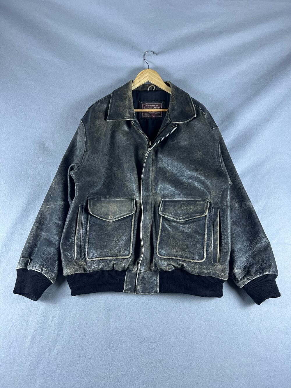Vintage American Classics Colebrook Flight Bomber Jacket Mens XL Black Leather